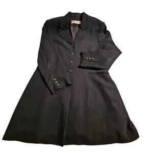 Vintage Valerie Stevens Black Pure Wool Dress Coat Size 14 Pockets Shoulder Pad